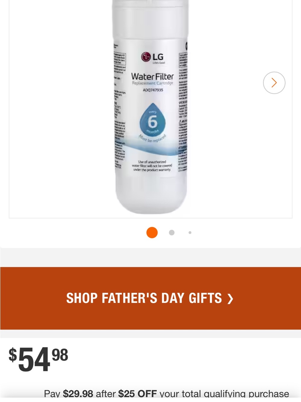 LG White Refrigerator Water Filter